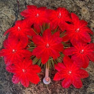 Vintage Vibrant Holiday Poinsettia Lighted Tree Topper